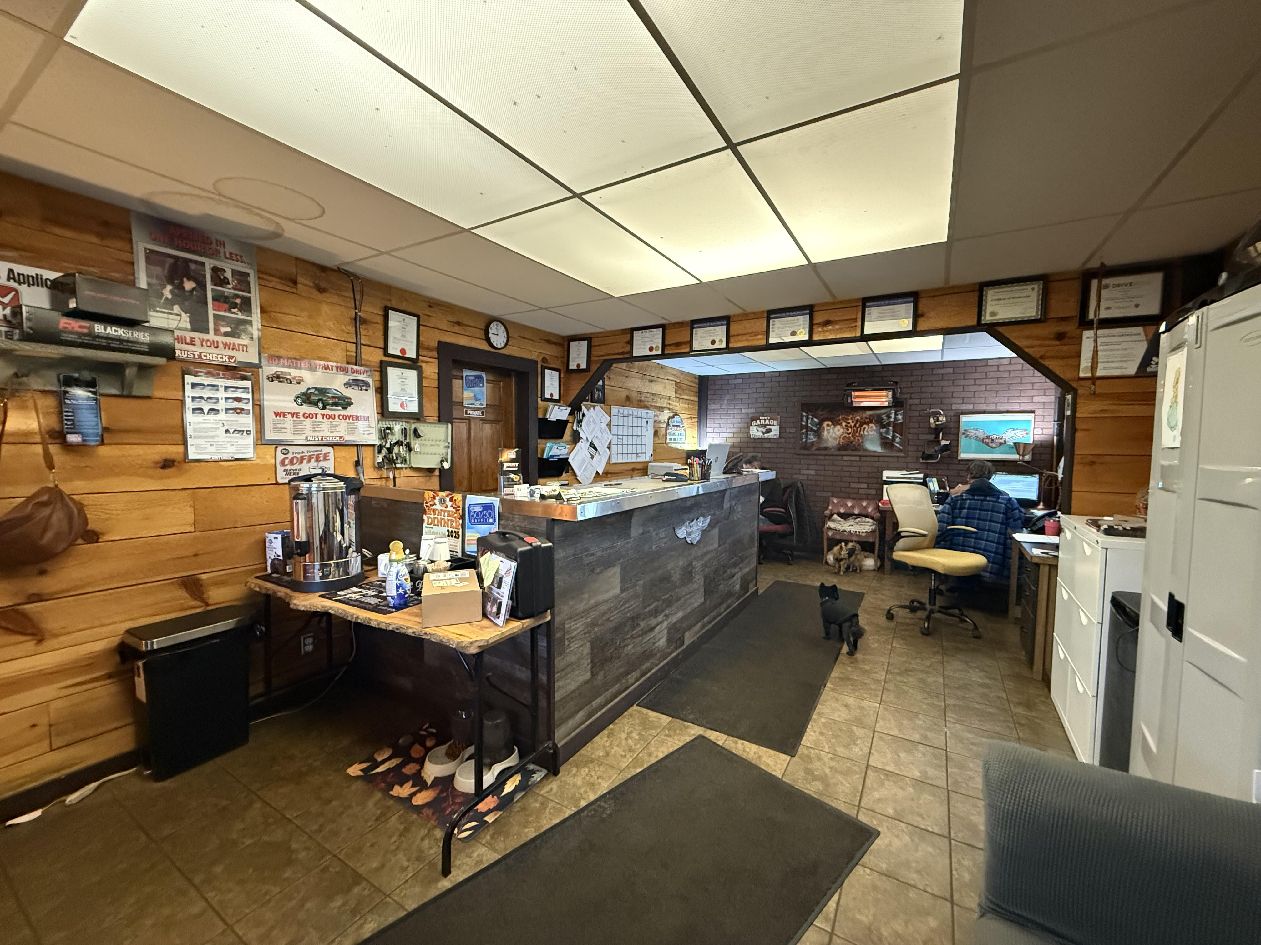 The front desk and reception area at The Barn Automotive